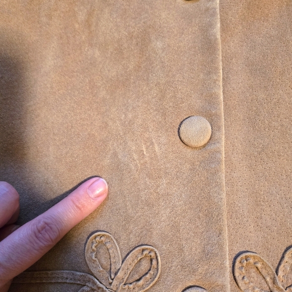 Vintage The Territory Ahead Suede Leather Jacket Floral Applique Tan Size Large - Picture 16 of 16